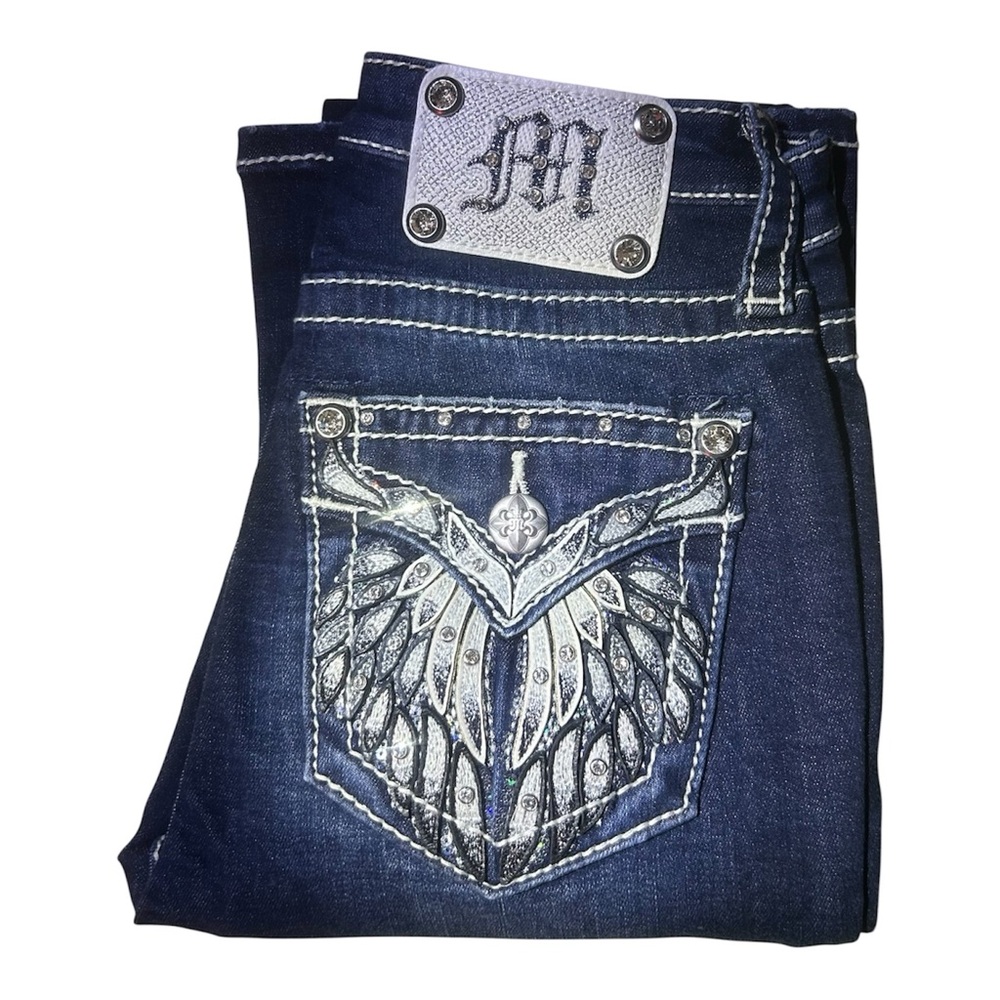 Miss Me Dark Wash Jeans with Embroidered Wing Back Pockets Size 23/32 NWOT